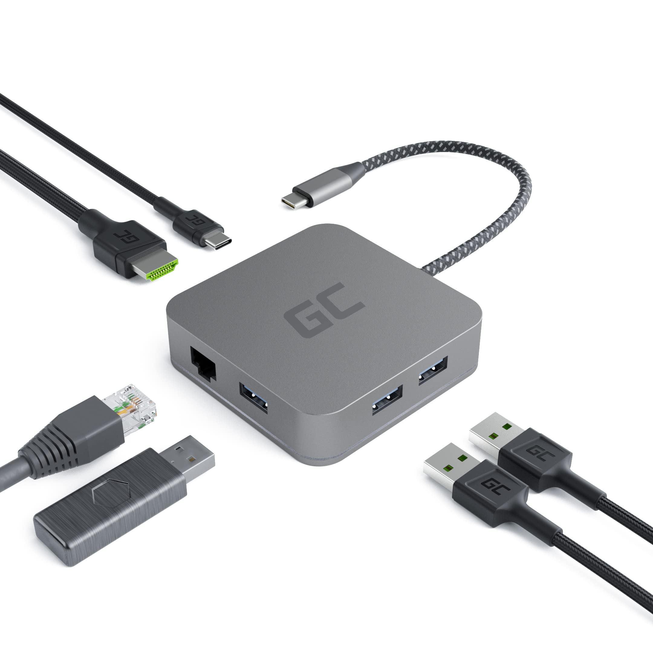 USBグリーン1 Green Cell GC® USB-C HUB 6 in 1 Adapter Docking Station (3x USB 3.0,